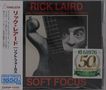 "RICK LAIRD", "SOFT FOCUS", "50th Anniversary", Gesicht mit Bassgitarre, schwarzer Hintergrund, japanische Schriftzeichen., CD