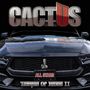 Der Text "CACTUS" ist oben. "Temple Of Blues II" steht unten. Ein schwarzes Auto mit einem Kühlergrill und Nummernschild "ALL STARS"., LP