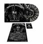 „Nuclear Messiah“, „Black Flame“. Schallplatte mit Totenkopf, Flammen und schwarzem Hintergrund. Beilage und kleines Logo., LP