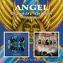 Text: ANGEL, On Earth As It Is In Heaven, White Hot, Digitally Re-Mastered. Zwei Albumcover auf blauem Hintergrund.