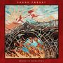 "SHANE EMBURY" und "BRIDGE TO RESOLUTION". Illustration eines brennenden Brücke mit abstrakten Figuren am Himmel., CD