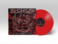 "Lock Up" und "Necropolis Transparent". Rotes Vinyl vor einem düsteren, detaillierten, illustrativen Cover mit Figuren.