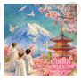 Text: "LIBERA POSTCARDS JAPAN Edition". Illustration: Jugendliche in weißen Umhängen bewundern Kirschblüten und eine Pagode vor einem Berg., 2 CDs