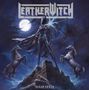"LEATHERWITCH", "FIRST SPELL". Eine Gestalt in Rüstung steht auf einem Felsen, umgeben von zwei Pferden und Blitzen., CD