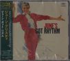 „JUNE'S GOT RHYTHM“ in roter und schwarzer Schrift steht neben einer Illustration einer lachenden Frau in rot. Japanischer Text links., CD