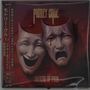 "Motley Crue" oben, "Theatre of Pain" unten. Zwei Masken: eine lachend, eine weinend mit Bluttropfen., CD