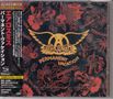 Japanischer und englischer Text, "Aerosmith" und "Permanent Vacation". Buntes Hintergrundmuster aus Blumen und Spielkarten.