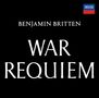 „BENJAMIN BRITTEN WAR REQUIEM“ in weißer Schrift auf schwarzem Hintergrund. Logo von Decca oben rechts.