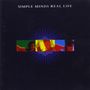 Text: "SIMPLE MINDS REAL LIFE". Oben ein Bandname. Darunter bunte, abstrakte Farbfelder auf dunklem Hintergrund., CD