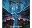 Text: "MANIA" oben, "CHANGING TIMES" unten. Illustration: Eine Hand öffnet Vorhänge, zeigt eine Stadt und dunkle Bäume.