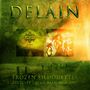 Großer, grüner Schriftzug "DELAIN", darunter "FROZEN SILHOUETTES", dann "LUCIDITY • APRIL RAIN: 2006-2009". Links und rechts sind Albumcover sichtbar, das linke zeigt "DELAIN LUCIDITY", das rechte zeigt eine Frau mit "DELAIN APRIL RAIN"., 3 CDs