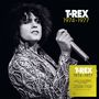 "T.REX 1974-1977" steht zweimal geschrieben. Schwarz-weißes Bild eines Sängers mit Mikrofon in einem gemusterten Outfit., 2 LPs