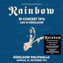 Text: "Ritchie Blackmore's Rainbow. In Concert 1976, Live in Düsseldorf. Düsseldorf Philipshalle, Montag, 27. September 1976." Enthält ein stilisiertes Bild eines Gitarristen., LP