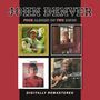"JOHN DENVER, FOUR ALBUMS ON TWO DISCS, DIGITALLY REMASTERED." Vier Albumcover von John Denver in einem Raster.