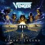 Text: "Venger, Times of Legend". Fantasy-Illustration mit mythologischen Figuren, einem Labyrinth und einem Schwert., LP