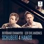 Text: "BERTRAND CHAMAYOU LEIF OVE ANDSNES SCHUBERT 4 HANDS". Zwei Männer spielen konzentriert am Klavier. Logo oben rechts., CD
