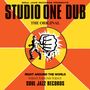 Text: "STUDIO ONE DUB", "THE ORIGINAL", "RIGHT AROUND THE WORLD", "TODAY'S SOUND TODAY", "SOUL JAZZ RECORDS". Illustration: Faustuscht., CD