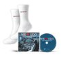 "WE ❤ UDO" auf Socken und CD-Hülle; Tribute-Album für Udo Lindenberg. Bild eines Mannes mit Hut und Stadtansicht., 1 CD und 1 Merchandise