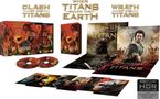 „CLASH OF THE TITANS“, „WRATH OF THE TITANS“, „WHEN TITANS RULED THE EARTH“; Film-Sammlerbox mit DVDs und Plakaten.
