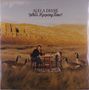 Text: "Alela Diane - Who's Keeping Time?" Frau sitzt an Tisch, umringt von Gänsen, in weiter Landschaft mit Felsen im Hintergrund., LP
