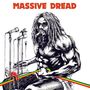 Oben steht in fetten roten Buchstaben "MASSIVE DREAD". Darunter ein muskulöser Mann mit Dreadlocks an einem Mischpult., LP