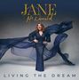 Text: "JANE McDonald" und "LIVING THE DREAM." Frau in blauem Kleid mit fließendem Stoff, posierend., CD