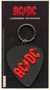 AC/DC Licensed Keychain. Gitarrenplektrum mit rotem AC/DC-Logo, silberner Schlüsselring oben.