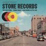 "ROCAFORT PRESENTS STONE RECORDS" oben, darunter Künstlernamen. Im Hintergrund eine belebte Stadtszene mit Retro-Autos., 3 Singles 7"