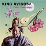"King Ayisoba", "Pure Confusion". Mann mit Dreadlocks, Vogel auf dem Kopf, Blumen und Saiteninstrument., LP