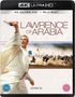 Text: "LAWRENCE OF ARABIA", "4K ULTRA HD + BLU-RAY", "ARTWORK TBC". Ein Mann in weißem Gewand, reitende Krieger im Hintergrund., 1 Ultra HD Blu-ray und 1 Blu-ray Disc