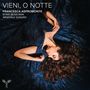 "VIENI, O NOTTE. Francesca Aspromonte. Boris Begelman. Arsenale Sonoro." Frau in glitzerndem blauen Kleid liegt stilvoll., CD