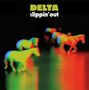 Oben steht "DELTA" und darunter "slippin' out". Farbige Pferde in Bewegung vor schwarzem Hintergrund., 2 LPs