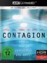 Text: "CONTAGION", "NICHTS IST SO ANSTECKEND WIE ANGST", "FSK ab 12 freigegeben". Hintergrund: Unscharfe blaue Maske.