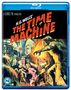 Große, schräge Schrift: "H.G. Wells' The Time Machine". Bunte Illustration eines Angriffs durch affenartige Kreaturen., Blu-ray Disc