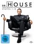 "Dr. House Staffel 1-8". FSK ab 16 freigegeben. Ein Mann in Anzug sitzt lässig auf einem Sessel mit Stock., 39 Blu-ray Discs