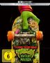 Text: "4K ULTRA HD™ + BLU-RAY™", "Frei ab 6", "TEENAGE MUTANT NINJA TURTLES MUTANT MAYHEM." Eine grüne Hand hält ein Skateboard.  