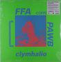 "FFA COFFI PAWB", "clymhalio", "1991". Grüne Fläche mit blauer und roter Illustration, stilisierte Figur in der Mitte., LP