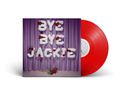 "BYE BYE JACKIE" in weißen, blumenverzierten Buchstaben vor lila Vorhang, rote Schallplatte sichtbar., LP