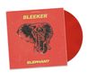 „BLEEKER“ oben und „ELEPHANT“ unten. Illustration eines Elefantenkopfes auf rotem Hintergrund, rotes Vinyl sichtbar., LP