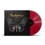 „Buckcherry“ und „Black Butterfly“ in gelber Schrift auf schwarzem Hintergrund, Schmetterlingsabbild und rotes Vinyl.