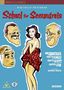 Texte: "School for Scoundrels". Zeichnung von Figuren, eine Frau in rotem Kleid, vier männliche Köpfe drumherum.