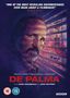 "ONE OF THE MOST REVEALING DOCUMENTARIES..."; Porträt eines Mannes vor einer Wand aus Filmszenen; Titel: DE PALMA.
