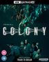 Über dem Wort "COLONY" hängen Menschen kopfüber. Unten sind Menschen in Angst. Links: "15". Unten: "FROM THE DIRECTOR OF TRAIN TO BUSAN"., Ultra HD Blu-ray