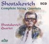 „Shostakovich Complete String Quartets“ in großen Buchstaben. Illustration: Ein Mann mit Brille im Anzug. Links unten: „alto“.