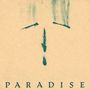 Text: "PARADISE". Eine stilisierte grüne Zeichnung auf beigem Hintergrund, abstrahiert und sparsam., LP