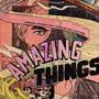AMAZING THINGS, Darren Hayman and His Electric Guitars, Comic-Stil, überlappende Gesichter und psychedelische Farben., LP