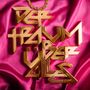 Der Text "DER TRAUM ÜBER ALLES" in goldenen Buchstaben, liegt auf einem pinken Stoff und ist mit einer Kette verbunden., CD