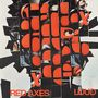 Text: "RED AXES LOUD". Eine Collage aus schwarzen und roten Formen, die ein Gesicht fragmentiert zeigt., LP