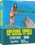 "Eastern Trails: The Western at DEFA" in gelber Schrift, Namen wie "Chingachgook" und "Apaches". Illustration eines Mannes mit Gewehr vor Bergkulisse., 4 Blu-ray Discs