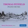 "THOMAS PITFIELD PIANO MUSIC" in kräftigem Pink und Grau. Skizze einer Stadtlandschaft mit stilisierten Gebäuden., CD